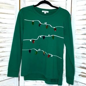 ! Francesca's L/S Green Sequin Christmas Light Top- SZ S !